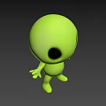 Cute Green Cartoon Game Movie Character with Big Eyes and Simple Design
