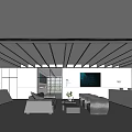 Modern Reception Area With Comfortable Sofa Green Plants And Stylish Reception Desk