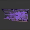 Arched Metal Frame Garden Structure With Interior Vines And Fruit Bearing Plants On Wooden Base
