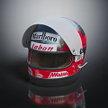 Racing Helmet With Marlboro Labatt N12 Brand Logos Stylish Red And White Design