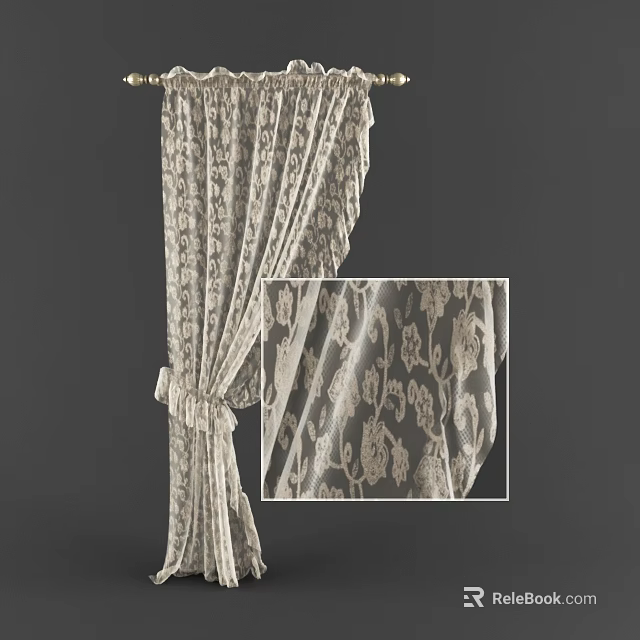 Elegant Sheer Curtains With Intricate Floral Pattern And Tied Back Design For Home 3d model 