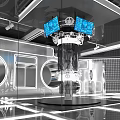 Modern Tech Control Room Interior With Audio Speakers Console And Lighting 3d model