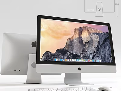 Apple iMac Desktop Computer With Scenic Mountain Wallpaper And Wireless Keyboard Mouse 3d model