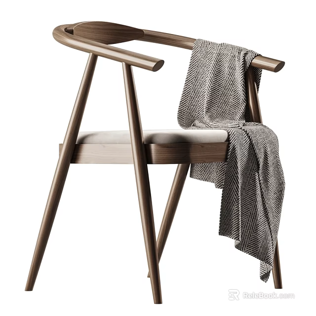 Modern Minimalist Solid Wood Single Chair With Soft Upholstered Seat And Cozy Knitted Blanket 3d model 