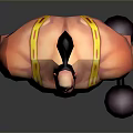 Muscular Man in Striped Singlet with Strong Build Holding Dumbbells in 3D Character Design