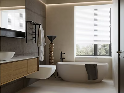 Modern Bathroom With Bathtub Vanity And Large Window 3d model