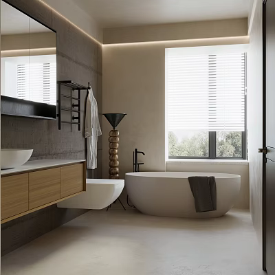 Modern Bathroom With Bathtub Vanity And Large Window 3d model
