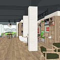 Car Dealership Showroom With Red White Green Luxury Cars And Front Desk Staff