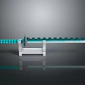 Turquoise Pixelated Sword 3D Model on White Stand with Reflective Surface