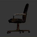 Vintage Worn Leather Office Chair With Armrests And Metal Wheel Base