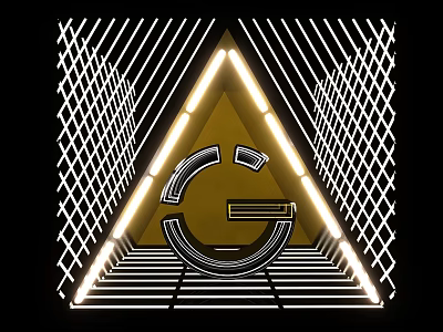 Modern Geometric Photo Check in Spot With Yellow Triangle And Lighting Effects 3d model
