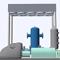 Industrial Equipment System With Red Blue Gray Components And Connecting Pipes