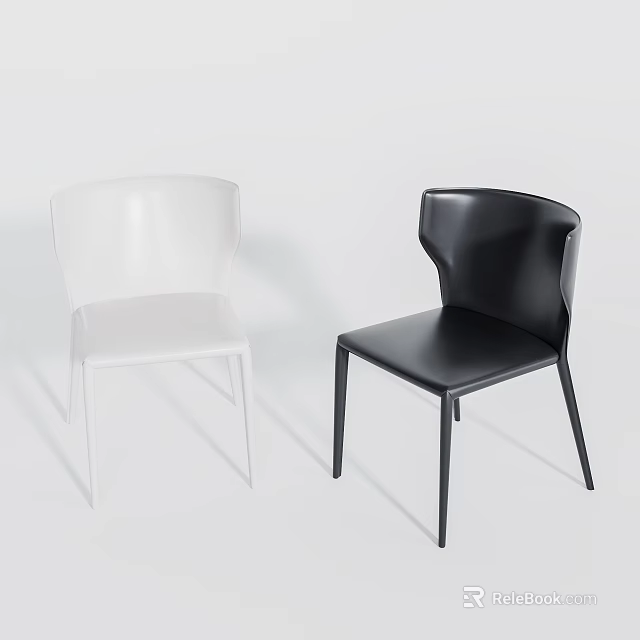 Modern Single Chairs in White and Black with Simple Smooth Surface Design 3d model