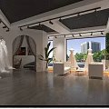 Elegant Bridal Shop Interior With Wedding Dresses Display Racks And Modern Lighting Plants