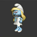 Happy Female Smurf Toy Figure With Yellow Hair White Hat And White Dress