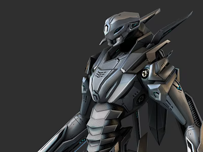 Futuristic Metallic Armored Mech Character Design For Game And Movie 3d model