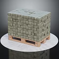 Stacked Green Bricks Arranged On Wooden Pallet With White Circular Mat