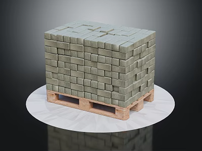 Stacked Green Bricks Arranged On Wooden Pallet With White Circular Mat 3d model