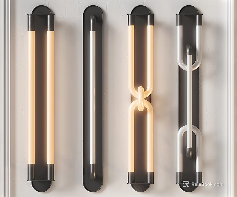 Modern Wall Lamps With Different Shaped Tubes Black Frames And Warm White Light 3d model