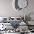 Modern Kids Room Interior With Gray Blue Bed Desk Chair Decorative Painting Rug And Toys