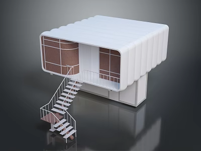 Modern Architectural Model Featuring White Wavy Roof Brown Wall Panels And Staircase 3d model