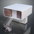 Modern Architectural Model Featuring White Wavy Roof Brown Wall Panels And Staircase
