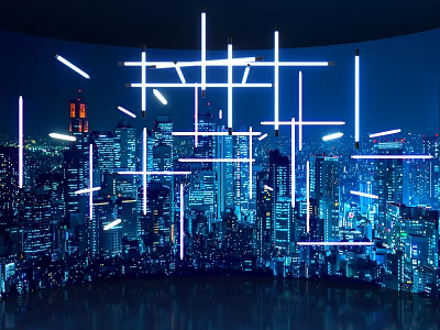 Decorative Lights Illuminating Modern Urban Night Scene With Linear Architectural Design 3d model