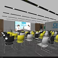 Modern Conference Room Interior With Yellow And White Chairs And Large Projection Screen