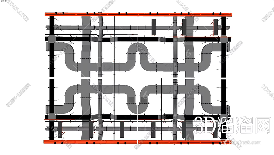 Building Engineering Pipe System Layout Design with Structural Framework and Plan 3d model 