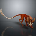 Game Movie Fantasy Character with Red Fur Long Skeletal Tail Tip Horned Head Dynamic Pose