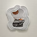 Modern Wavy White Frame Wall Mounted Mirror Reflecting Bedroom Interior Design