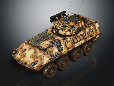 Military Armored Vehicle With Camouflage Paint 6x6 Wheels And Roof Mounted Weapon System 3d model