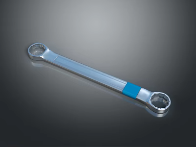 Professional Silver Double Ended Metal Wrench With Blue Grip Hardware Tool 3d model