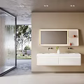 Modern White Wall Mounted Bathroom Vanity with Double Sinks Mirrored Lighting and Natural View