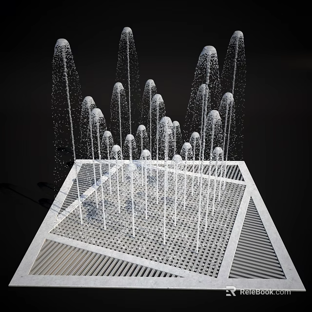 Garden Ornament Modern Fountain With Multiple White Water Jets And Square Gridded Base 3d model 
