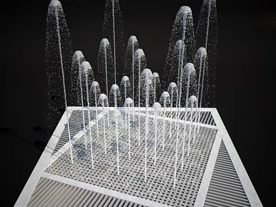 Garden Ornament Modern Fountain With Multiple White Water Jets And Square Gridded Base 3d model