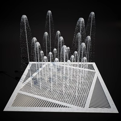 Garden Ornament Modern Fountain With Multiple White Water Jets And Square Gridded Base 3d model