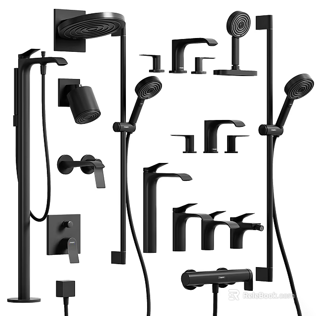 Sleek Modern Black Shower System with Handheld Overhead and Wall Mounted Components 3d model