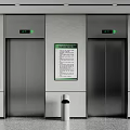 Modern Elevator Double Doors In Public Building Lobby With Safety Notice