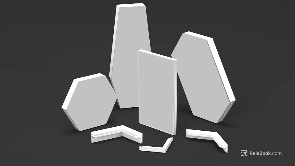 White Geometric Decorative Panels with Various Polygonal and L shaped Forms for Modern Interior 3d model 