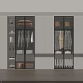 Modern Open Wardrobe With Glass Doors Hanging Clothes And Storage Boxes