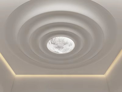 White Ceiling Sculpture Carving With Multilayer Concentric Circles Circular Light Transmitting Area And Soft Lighting 3d model