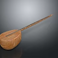 Wooden String Instrument with Long Neck Round Soundbox and Detailed Wood Grain Musical Equipment