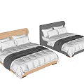 Modern Double Bed With White Pillows Comforter And Gray Blanket In Different Headboard Styles 3d model