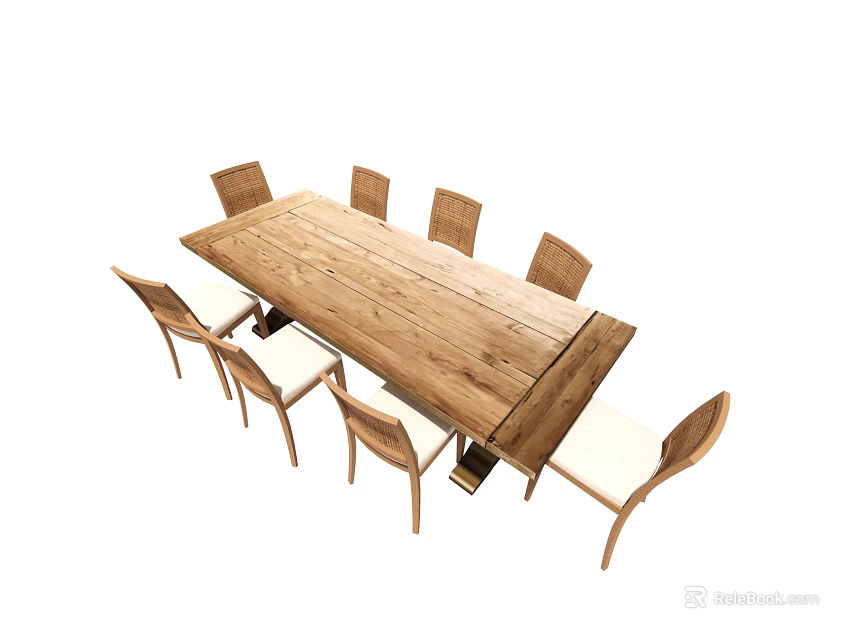 Rectangular Wooden Dining Table And Chair Set With Light Upholstered Seats And Classic Design 3d model 