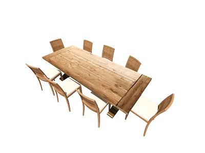 Rectangular Wooden Dining Table And Chair Set With Light Upholstered Seats And Classic Design 3d model
