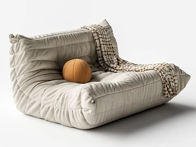 Light Gray Single Sofa With Pleated Design Brown Ball And Plaid Blanket 3d model