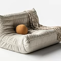 Light Gray Single Sofa With Pleated Design Brown Ball And Plaid Blanket