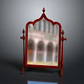 Vintage Red Frame Standing Mirror With Decorative Carvings And Elegant Design