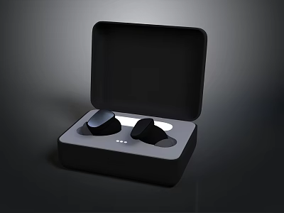 High Quality Wireless Earbuds In Open Black Charging Case With Sleek Design 3d model